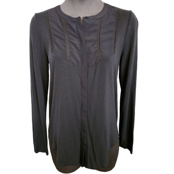 LN BANANA REPUBLIC MIXED MEDIA BUTTON FRONT LONG SLEEVE TOP SZ. XS - Picture 1 of 5